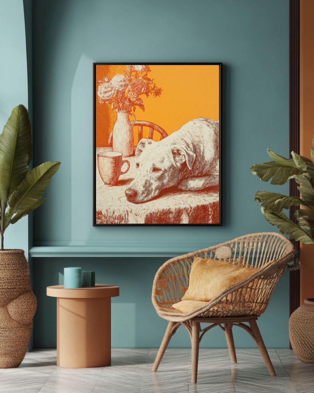Greyhound Art Canvas: Orange Mid-Century Modern Dog Print