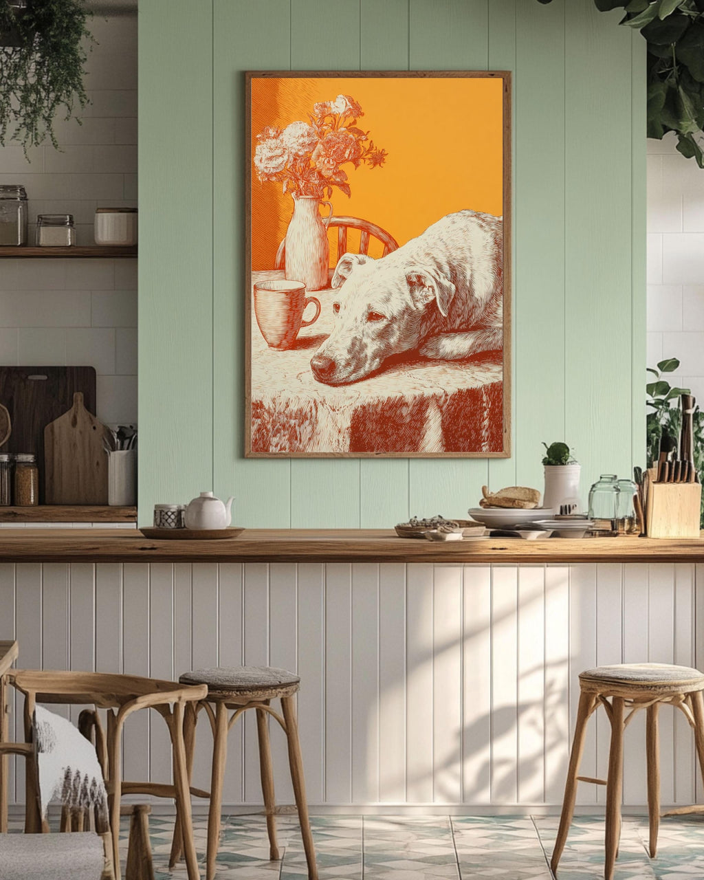 Greyhound Art Canvas: Orange Mid-Century Modern Dog Print