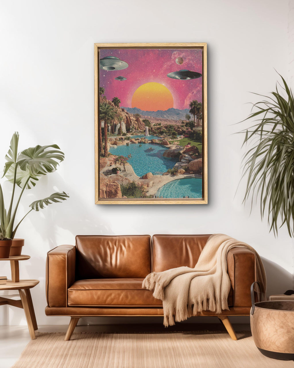 Retro Alien Pool Party Canvas: 80s Vaporwave Sci-Fi Art