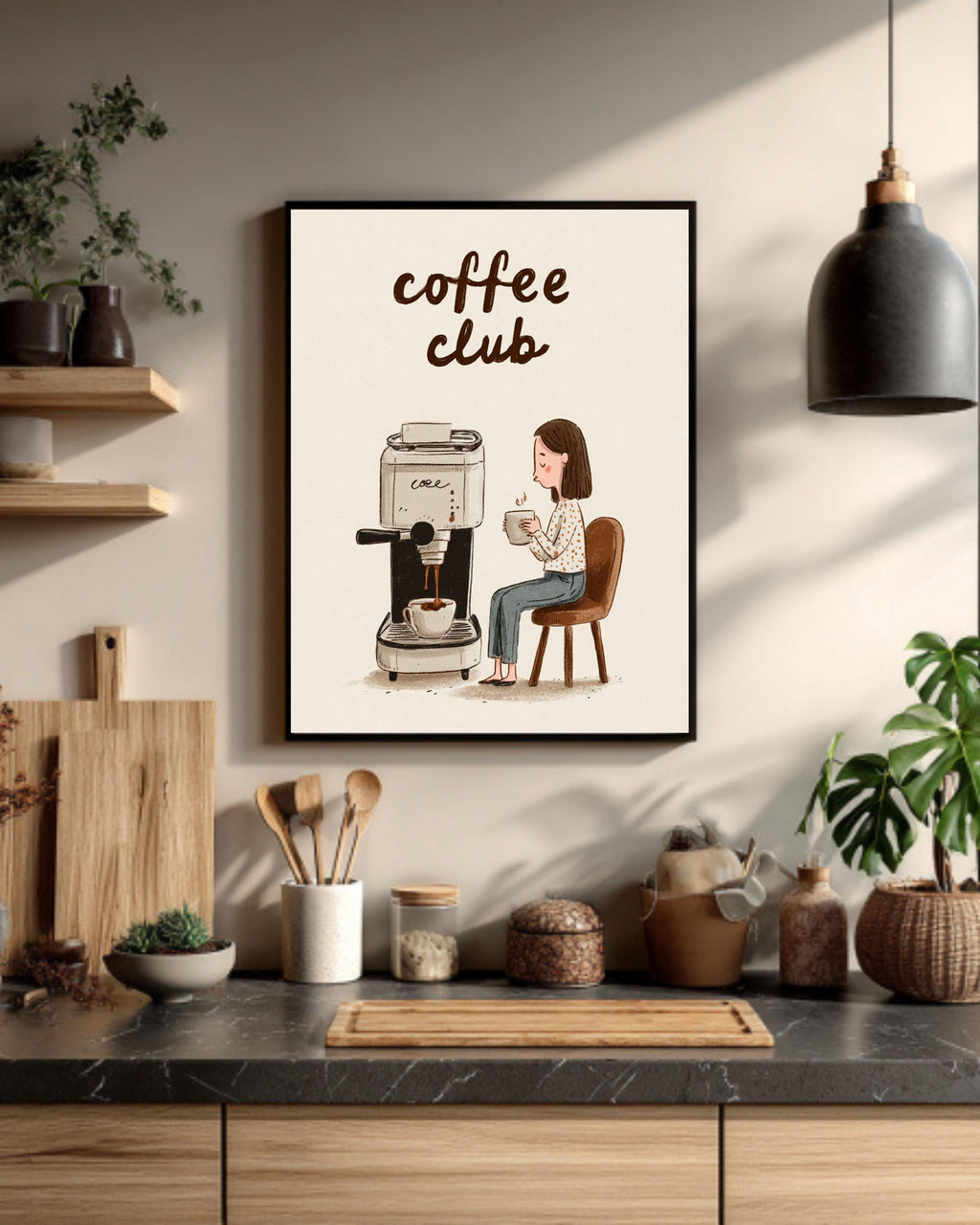 Espresso Machine Canvas Print: Minimalist Coffee Club Kitchen Wall Art