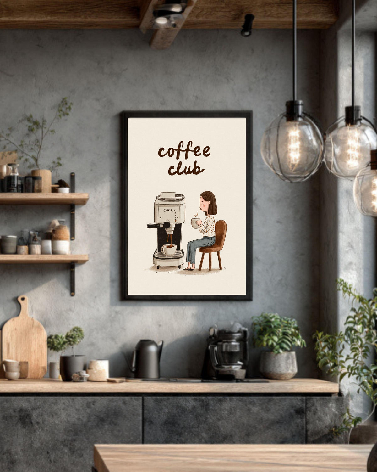 Espresso Machine Canvas Print: Minimalist Coffee Club Kitchen Wall Art