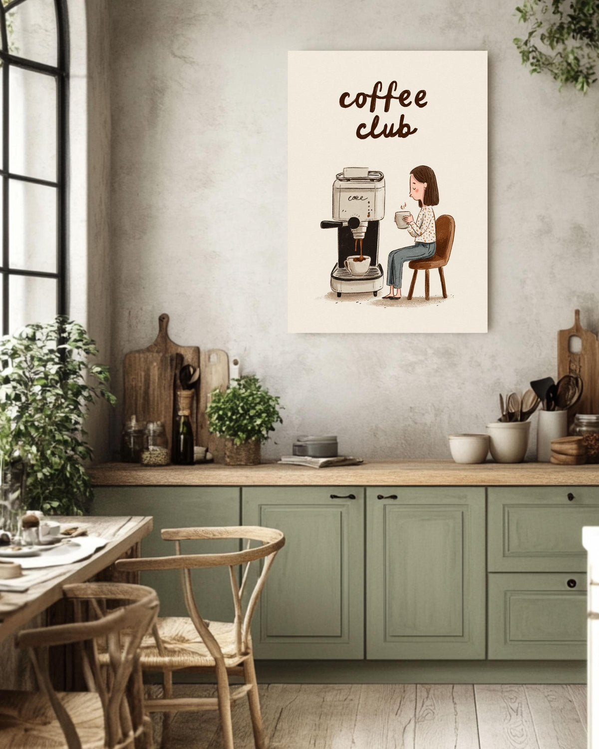 Espresso Machine Canvas Print: Minimalist Coffee Club Kitchen Wall Art