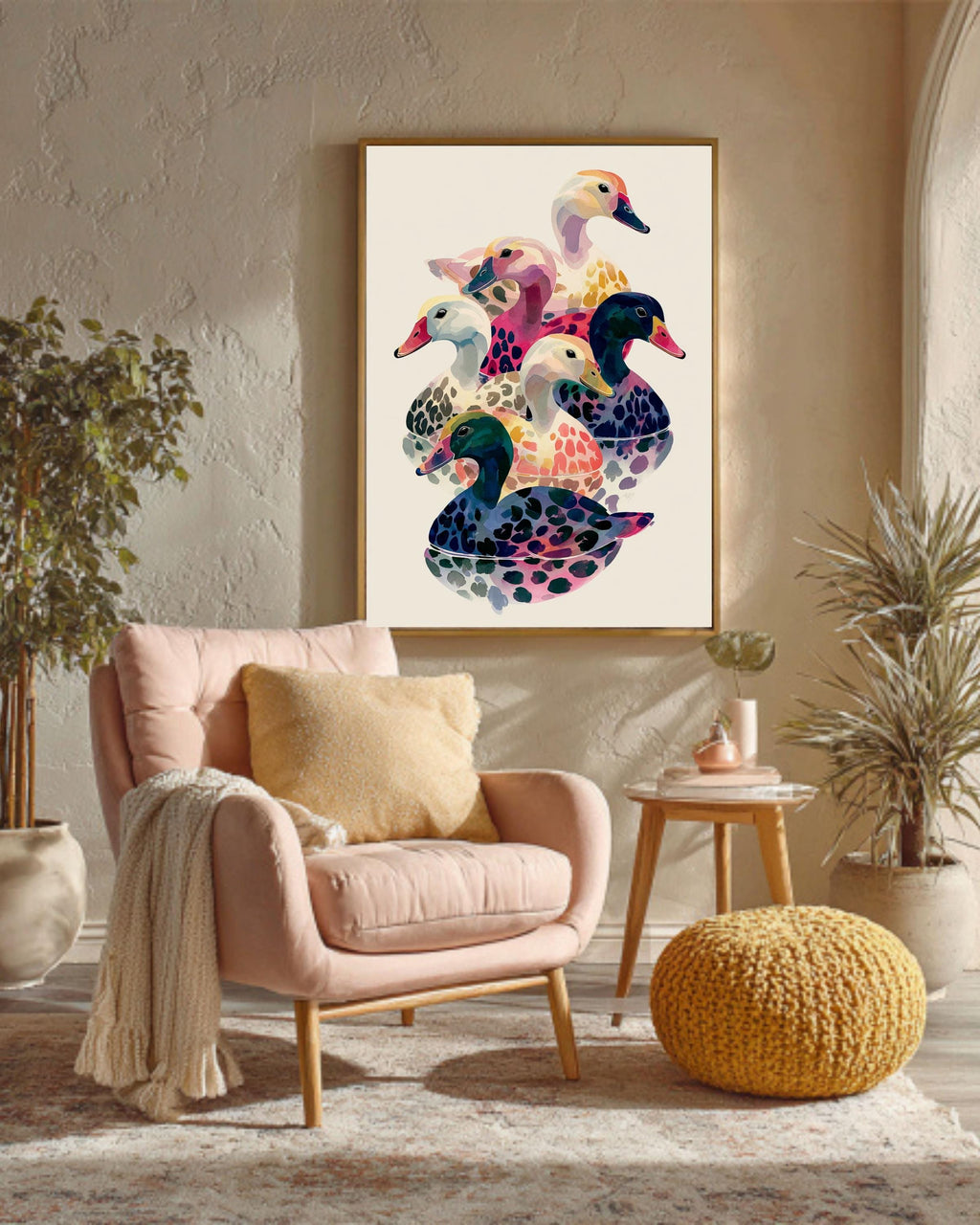 1970s Psychedelic Duck Canvas: Retro Pop Art Wall Decor