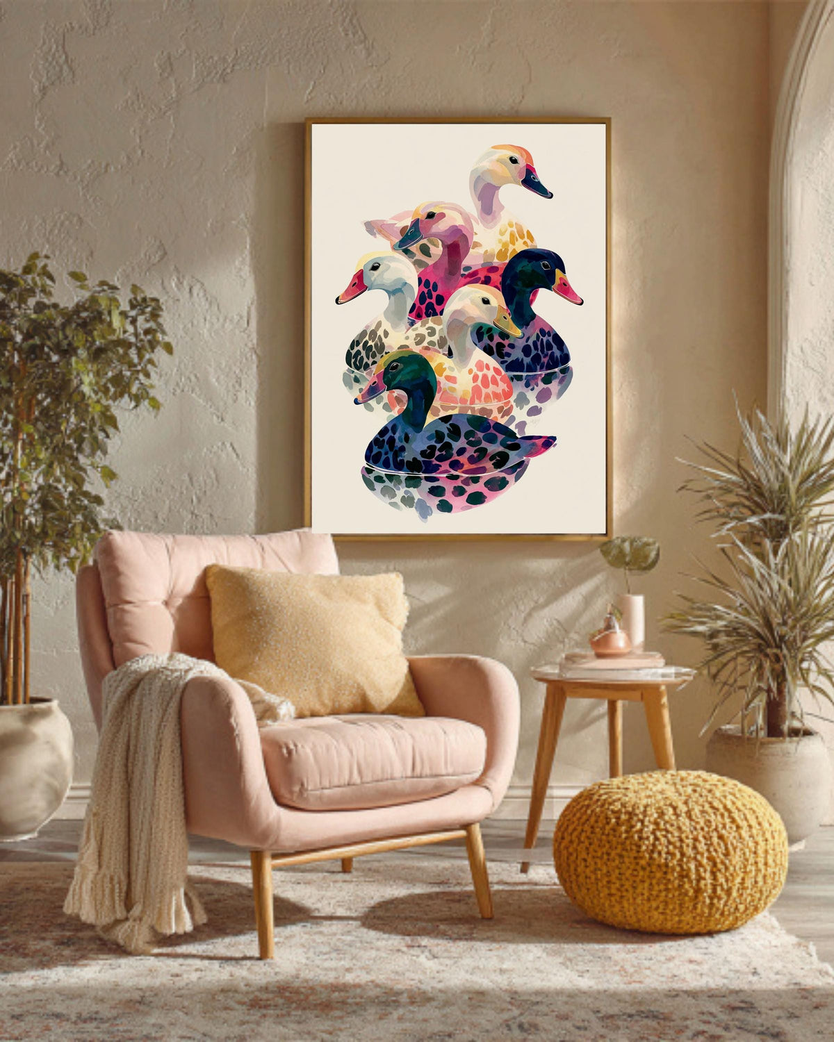 1970s Psychedelic Duck Canvas: Retro Pop Art Wall Decor