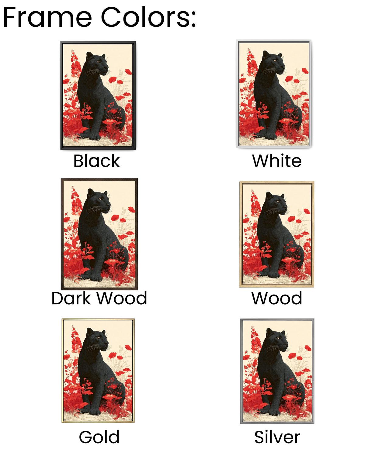 Black Leopard Canvas Print: Red Floral Botanical Animal Portrait