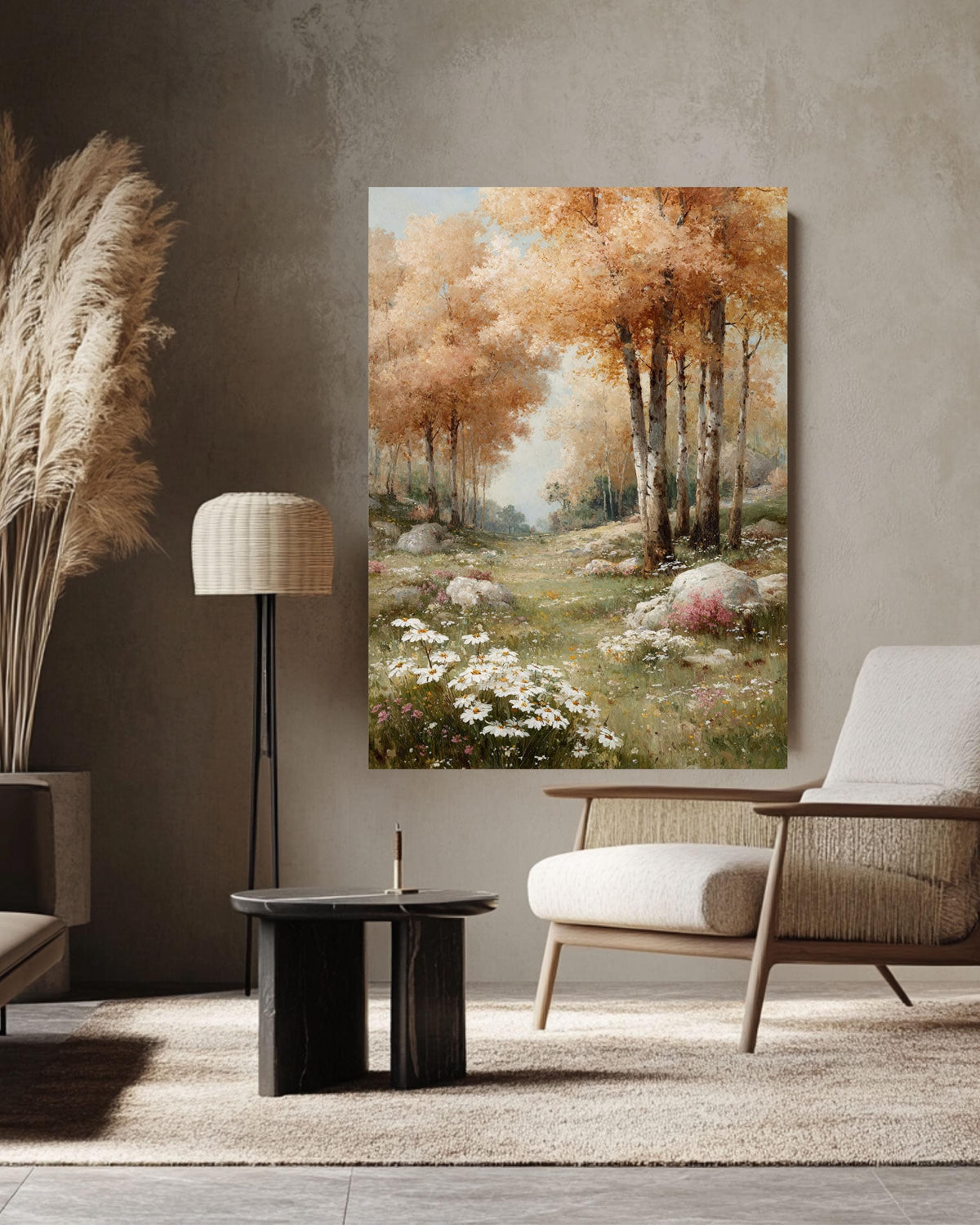 Vintage Autumn Forest Oil Painting: Birch Aspen Tree Canvas Print
