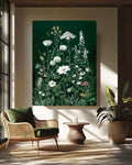 Botanical Wildflower Canvas: Dark Green Vintage Floral Illustration