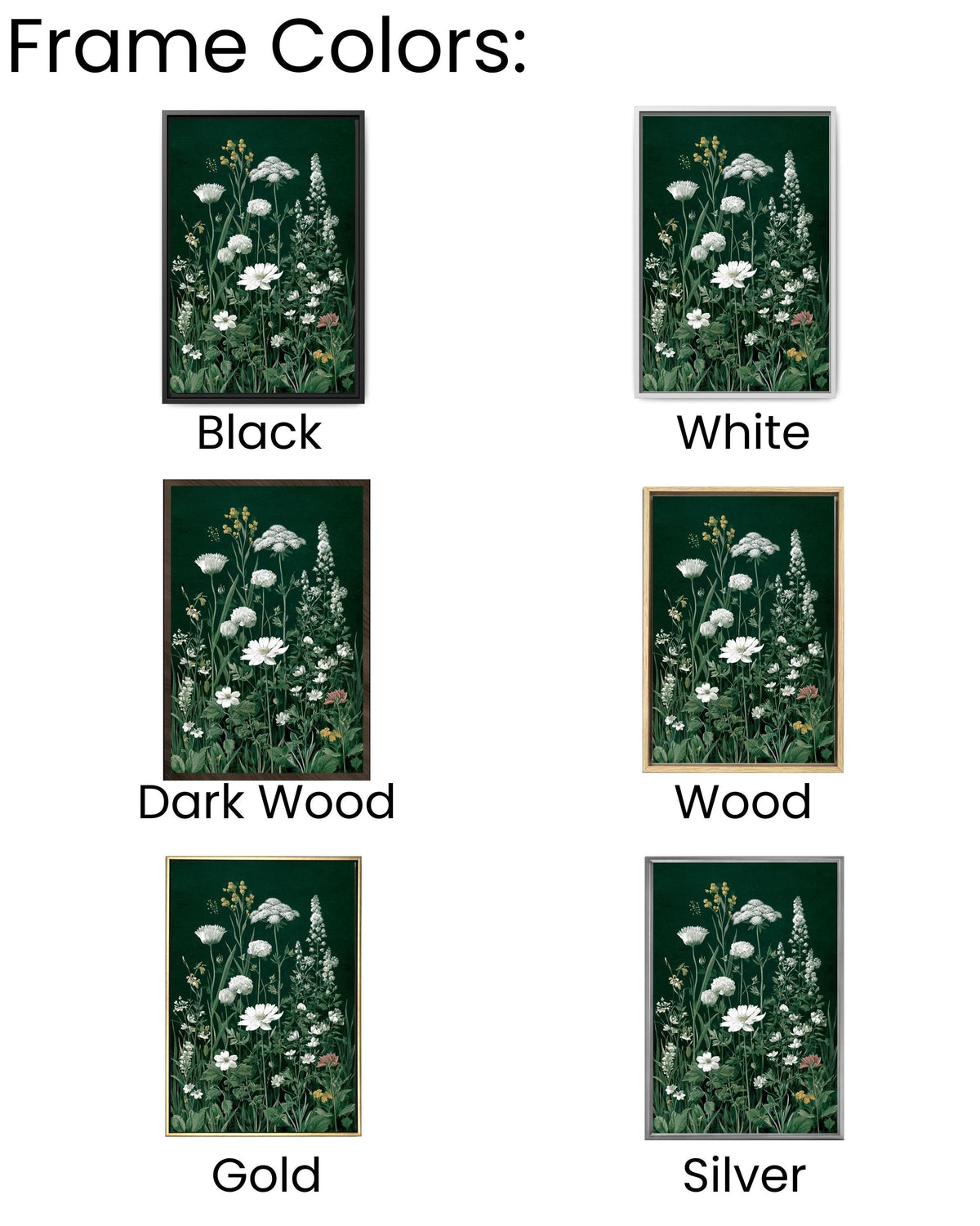 Botanical Wildflower Canvas: Dark Green Vintage Floral Illustration