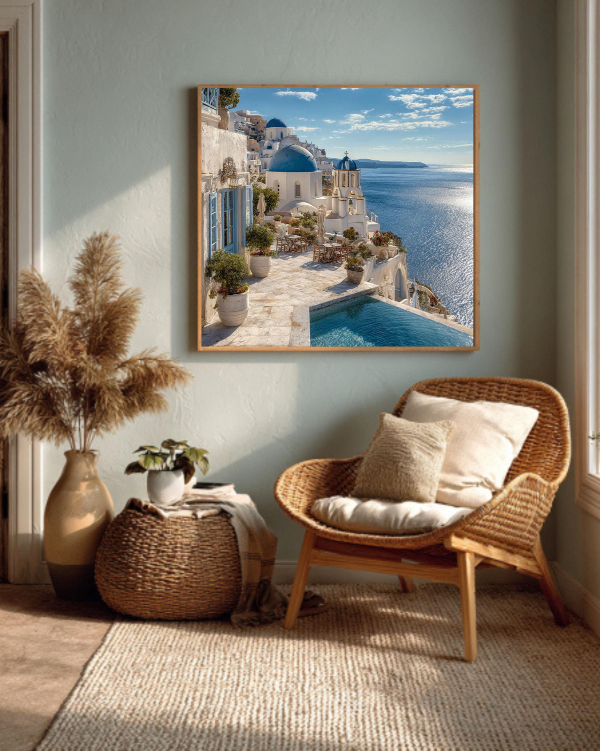 Santorini Canvas Print: White Church, Greece Travel Photography