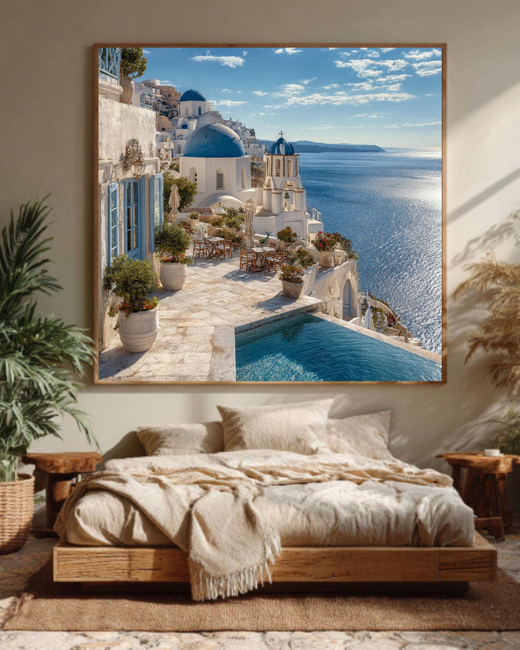 Santorini Canvas Print: White Church, Greece Travel Photography