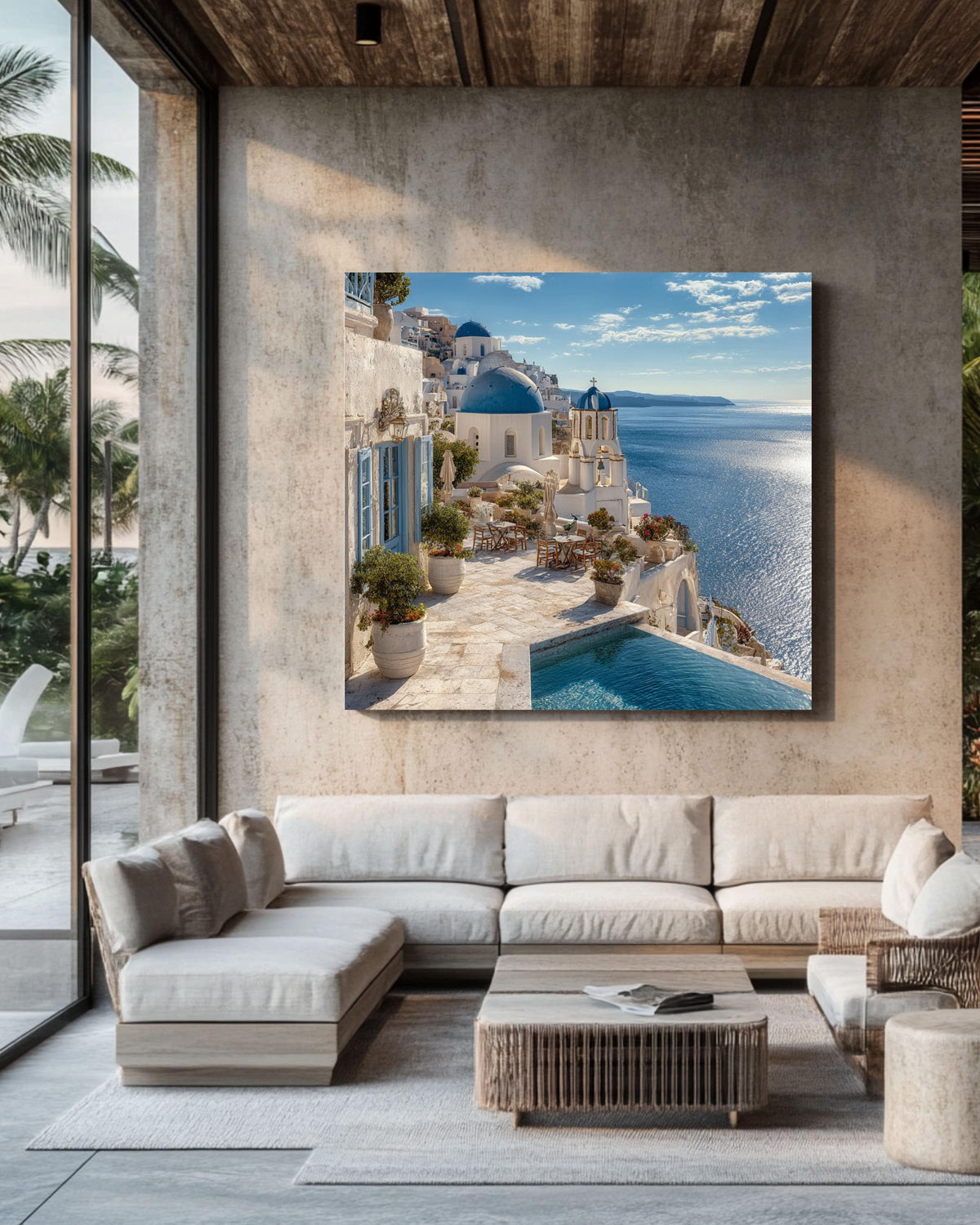 Santorini Canvas Print: White Church, Greece Travel Photography
