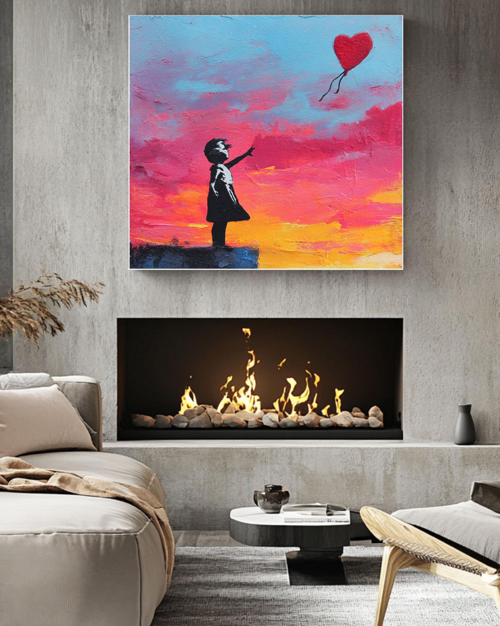 Banksy Style Girl with Heart Balloon Canvas Art: Graffiti Street Art Print