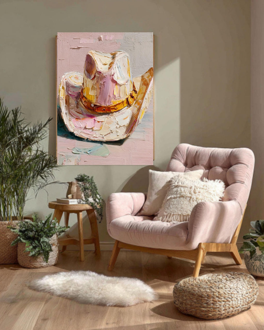 Abstract Cowboy Hat Oil Painting: Textured Western Canvas Print
