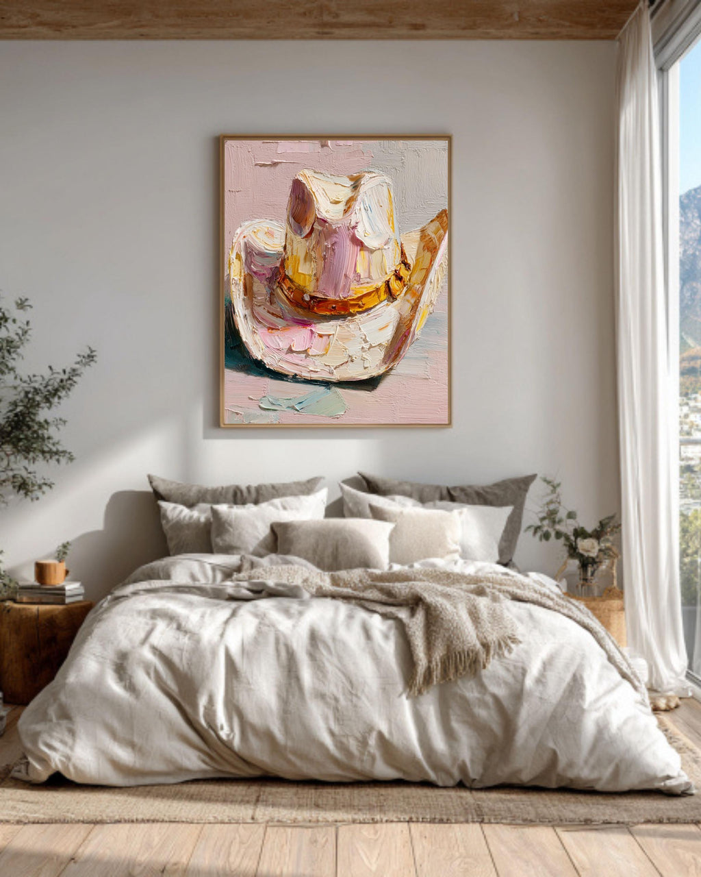 Abstract Cowboy Hat Oil Painting: Textured Western Canvas Print