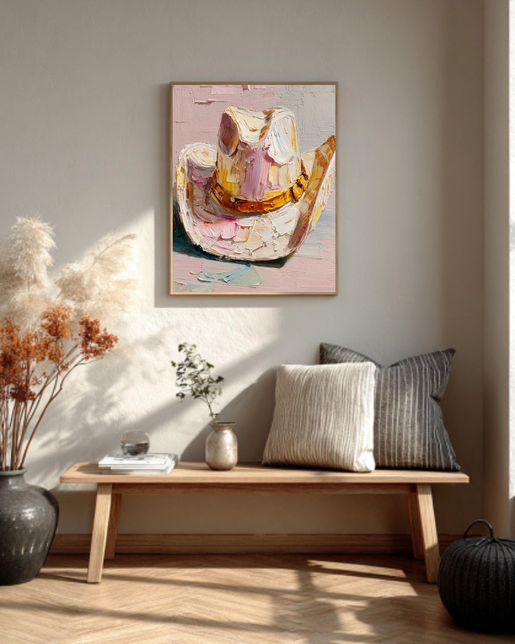 Abstract Cowboy Hat Oil Painting: Textured Western Canvas Print