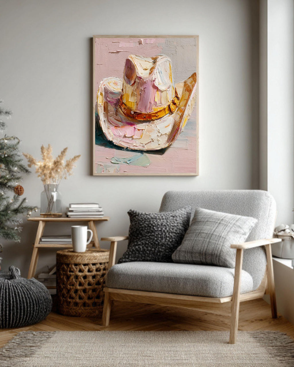 Abstract Cowboy Hat Oil Painting: Textured Western Canvas Print