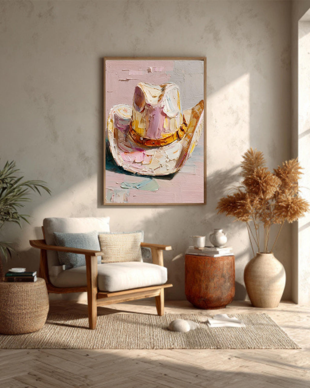 Abstract Cowboy Hat Oil Painting: Textured Western Canvas Print