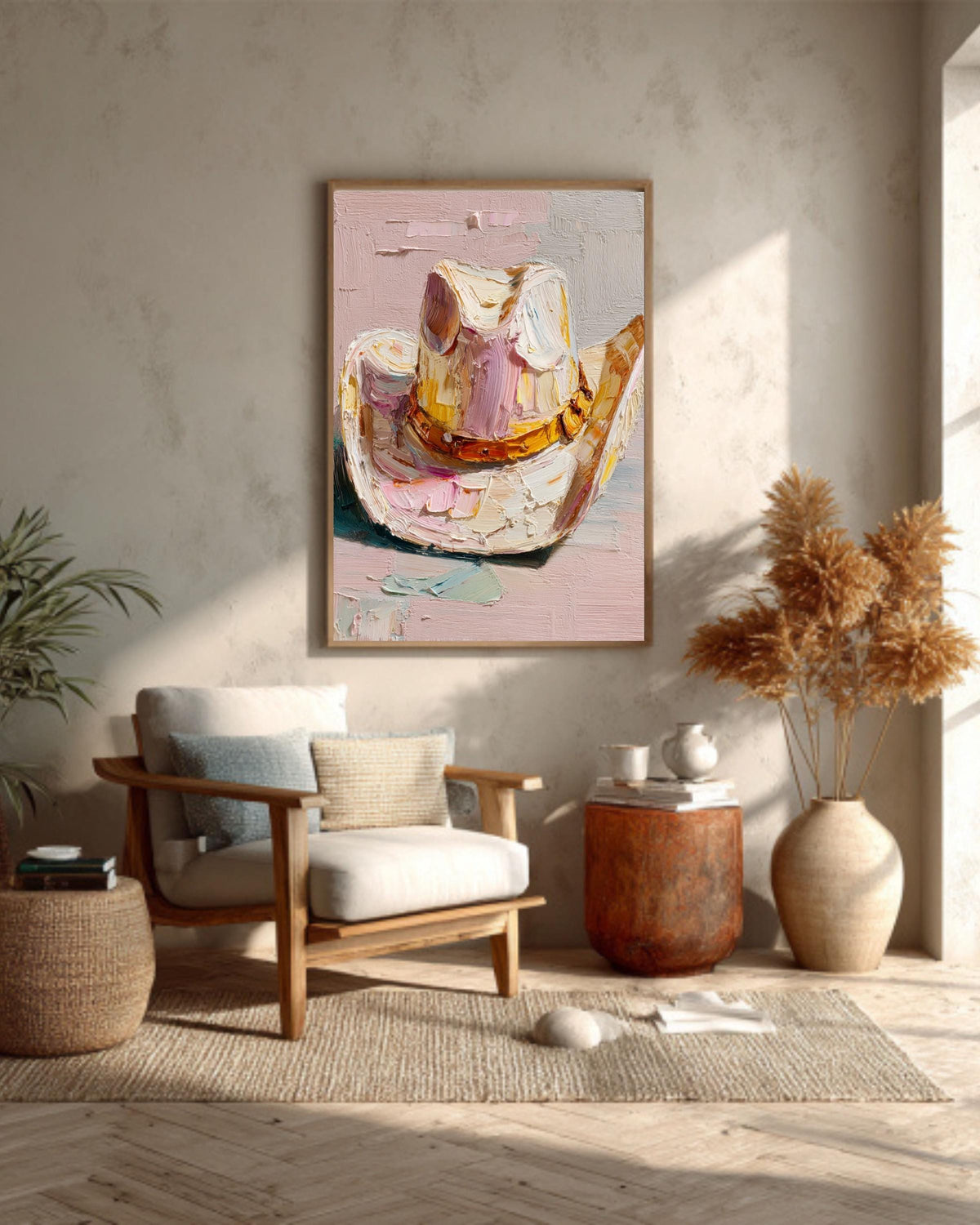 Abstract Cowboy Hat Oil Painting: Textured Western Canvas Print