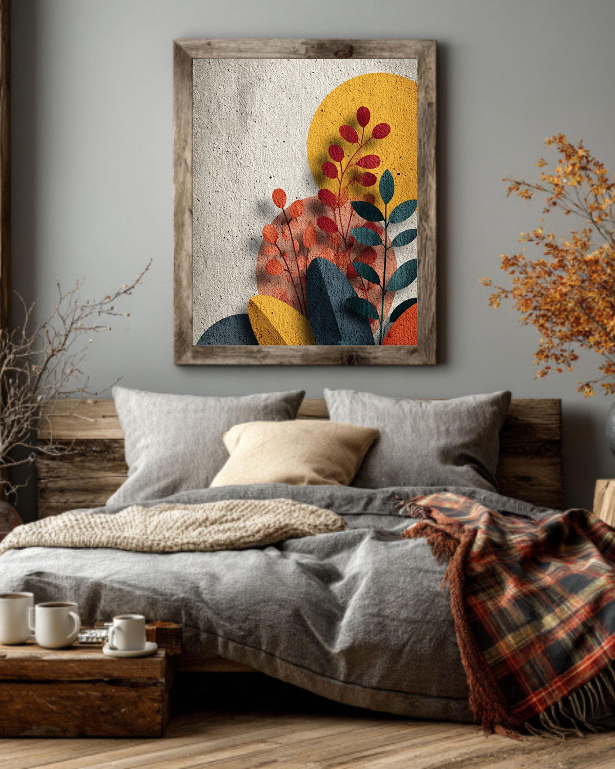 Geometric Plants Canvas: Mid-Century Modern Abstract Wall Art