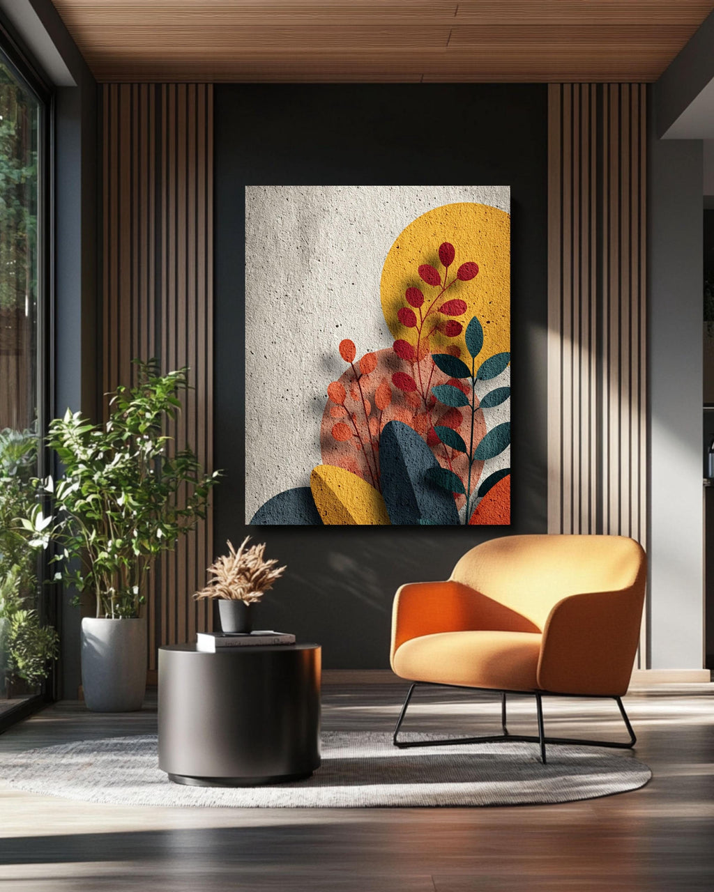 Geometric Plants Canvas: Mid-Century Modern Abstract Wall Art