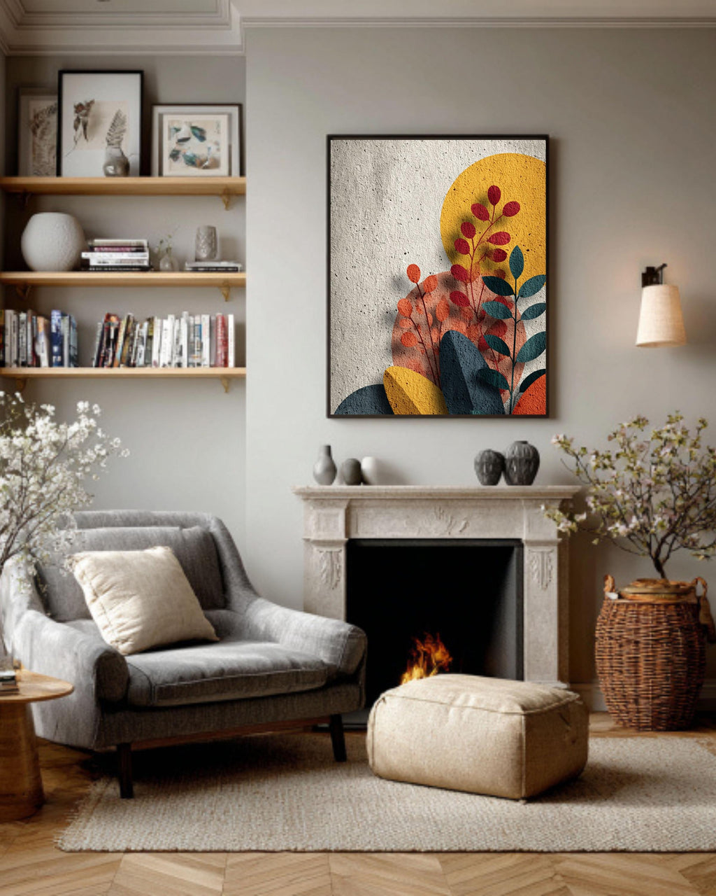Geometric Plants Canvas: Mid-Century Modern Abstract Wall Art