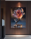 Glass Rose Frozen in Ice Canvas Print: Modern Crystal Flower Art