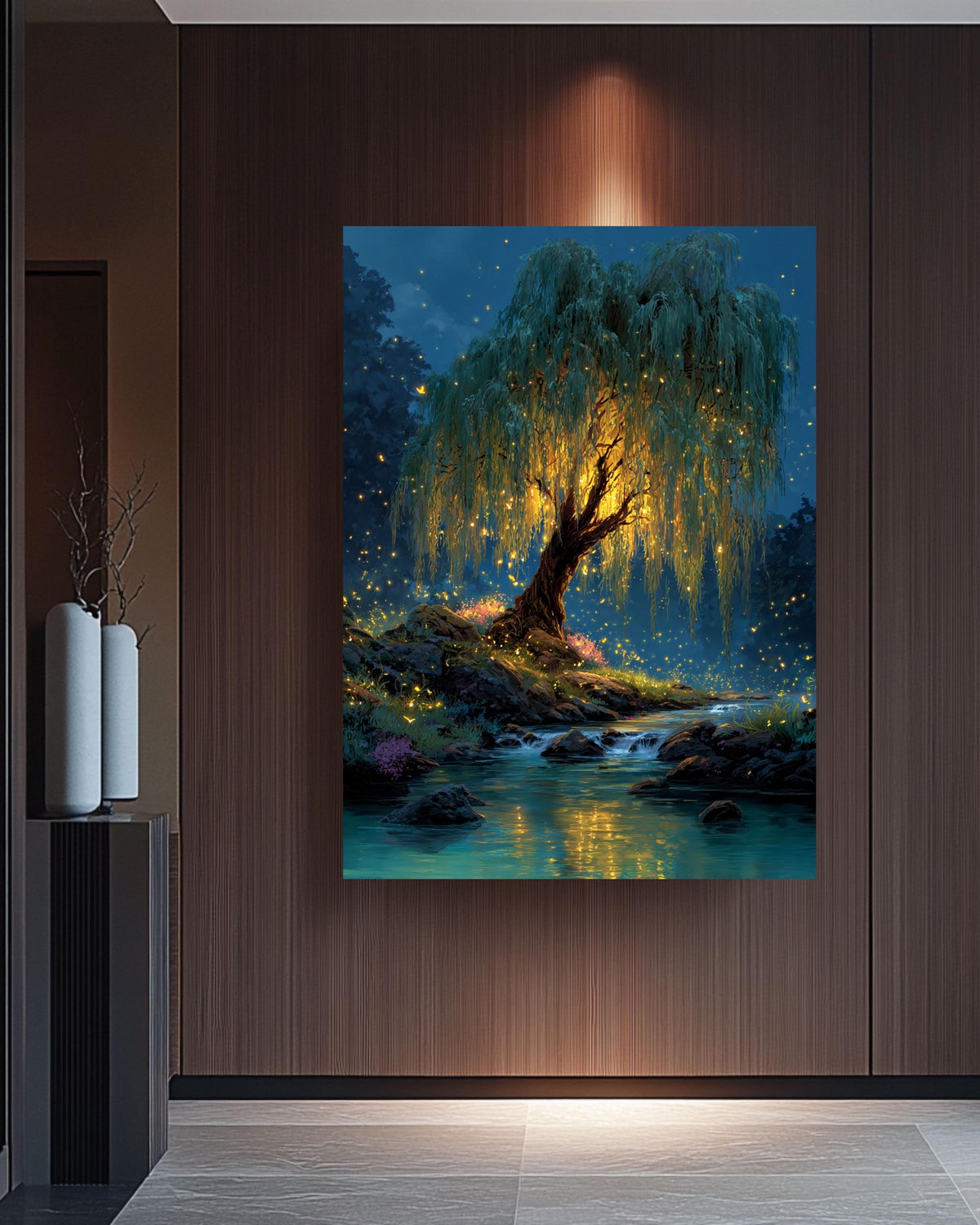 Firefly Willow Tree Canvas Print: Enchanted Forest Fantasy Art