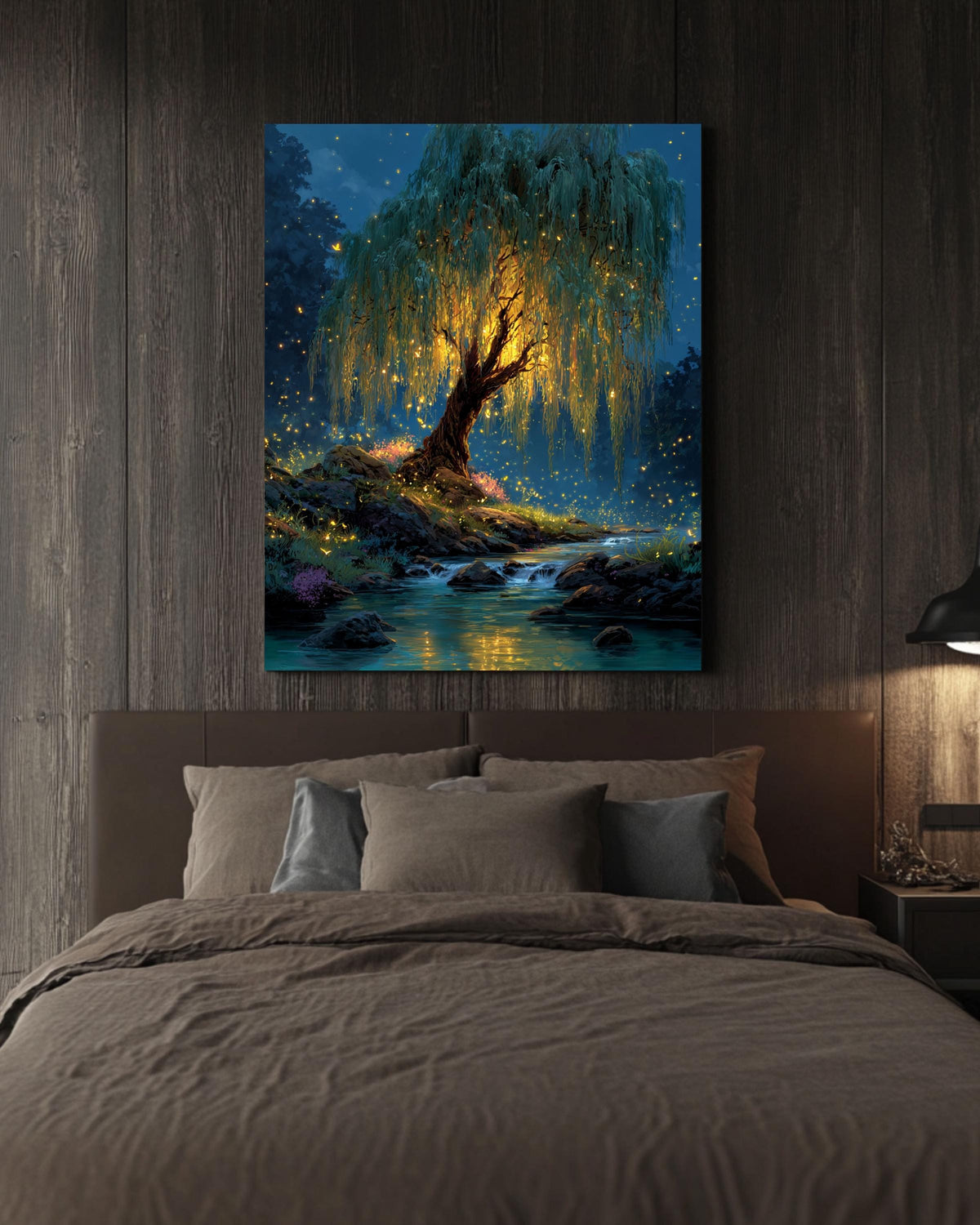 Firefly Willow Tree Canvas Print: Enchanted Forest Fantasy Art