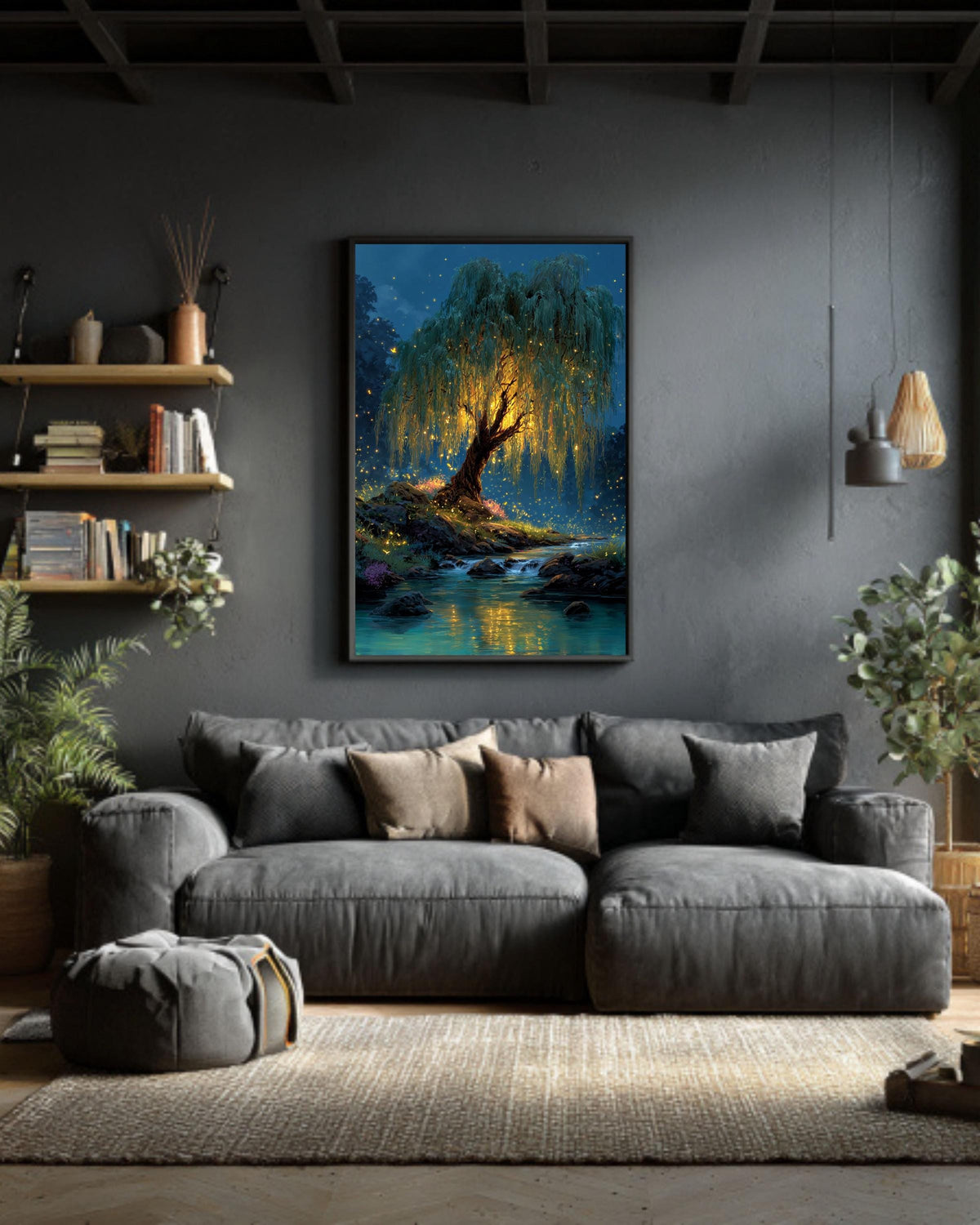 Firefly Willow Tree Canvas Print: Enchanted Forest Fantasy Art
