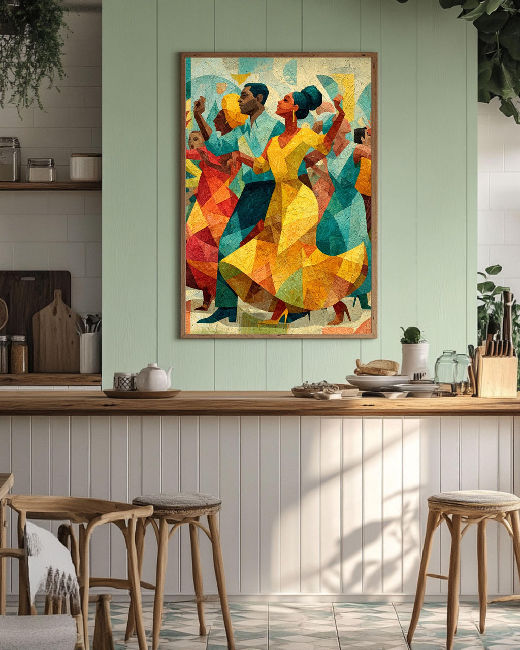 Cubist Dancing People Canvas Art: Modern Jazz Celebration Print