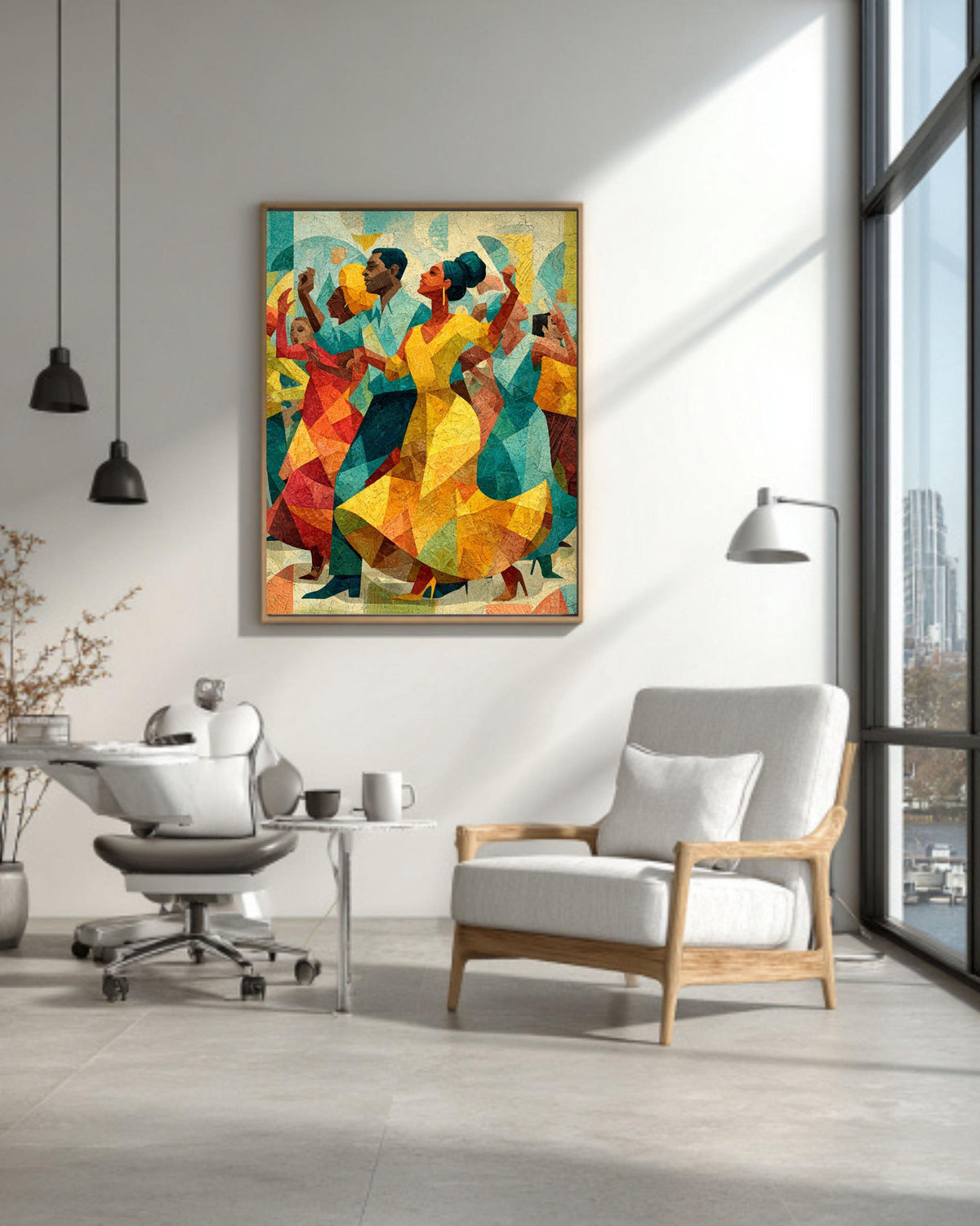Cubist Dancing People Canvas Art: Modern Jazz Celebration Print
