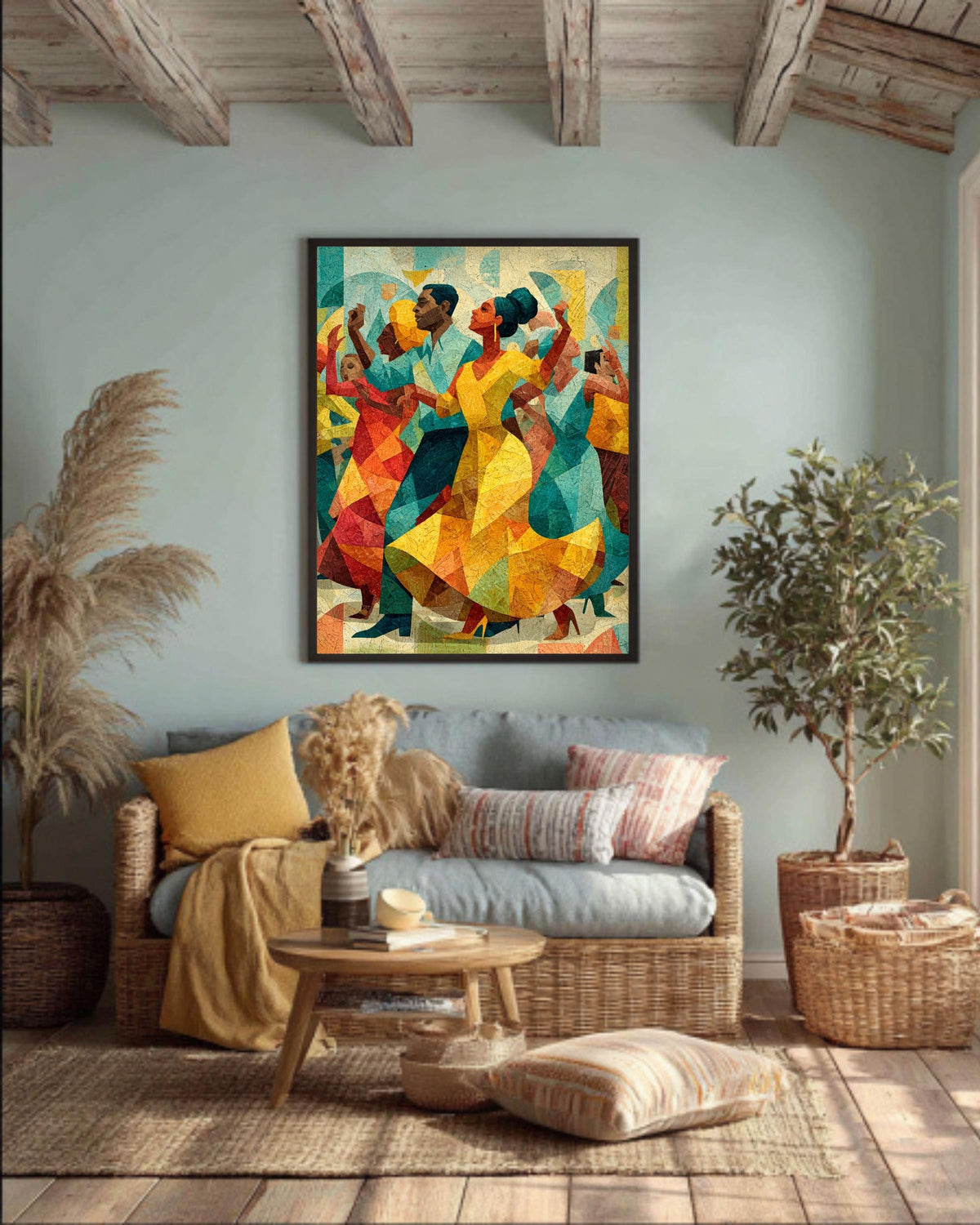 Cubist Dancing People Canvas Art: Modern Jazz Celebration Print