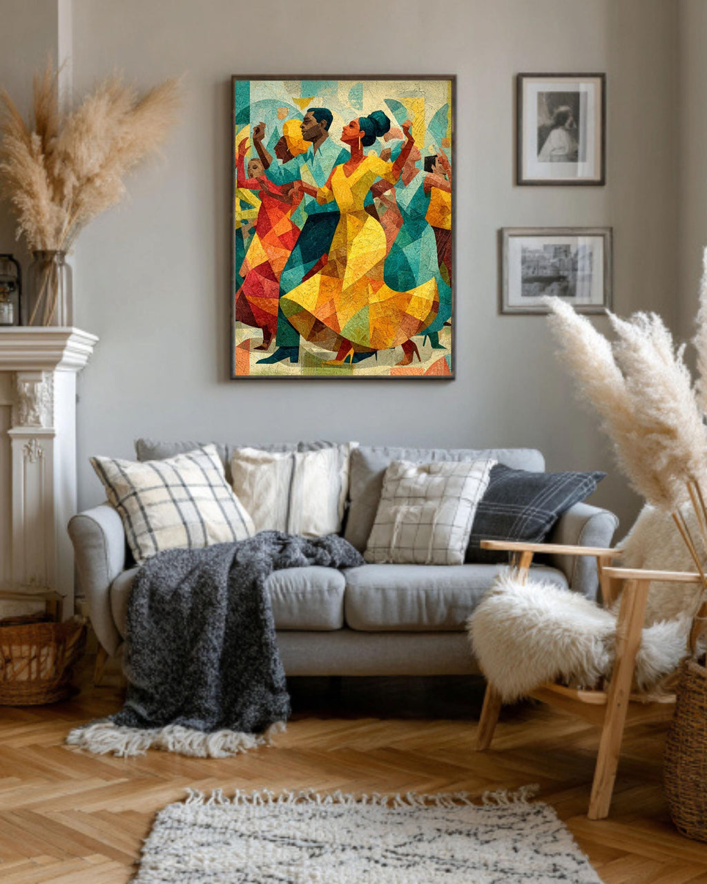 Cubist Dancing People Canvas Art: Modern Jazz Celebration Print