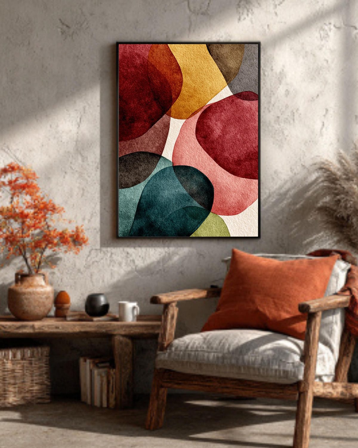 Watercolor Abstract Shapes Canvas Print: Earth Tones Boho Wall Decor
