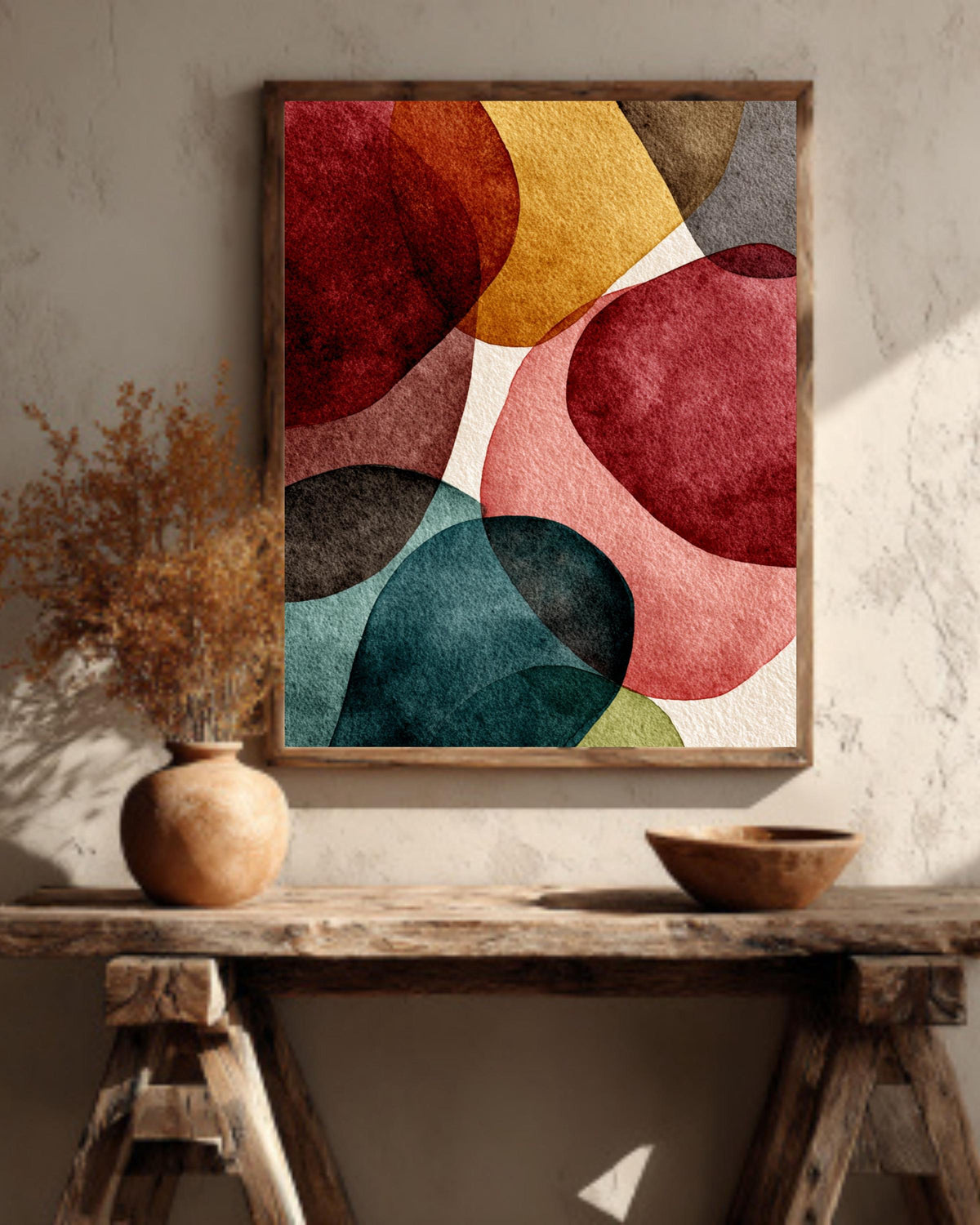 Watercolor Abstract Shapes Canvas Print: Earth Tones Boho Wall Decor