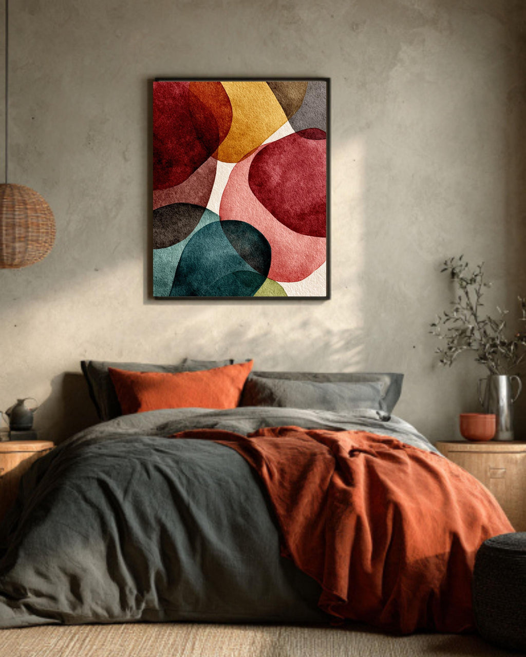Watercolor Abstract Shapes Canvas Print: Earth Tones Boho Wall Decor