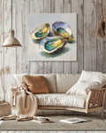 Colorful Oyster Shell Oil Painting, Coastal Beach House Wall Art, Textured Sea Shell Poster Canvas Print, Nautical Ocean