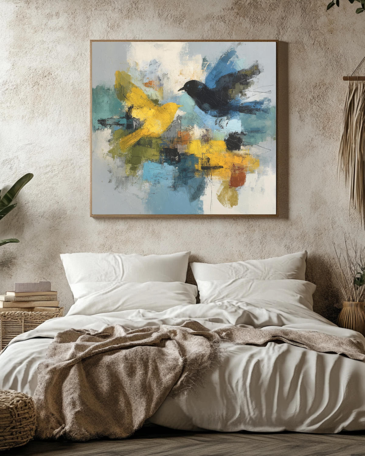 Abstract Yellow Green Black Painting, Modern Emotional Wall Art, Expressive Brushstroke Poster Canvas, Contemporary Minimalist Art