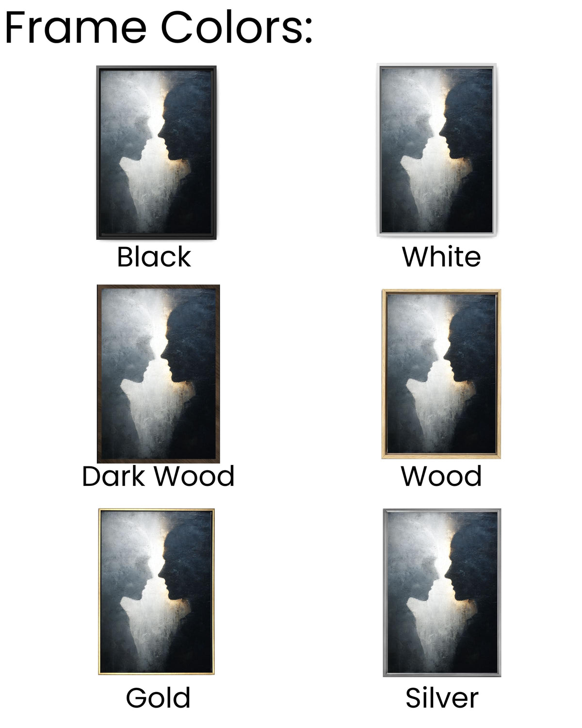 Abstract Black & White Silhouette Wall Art, Textured Canvas Print, Minimalist Profile Faces Portrait, Emotional Fine Art