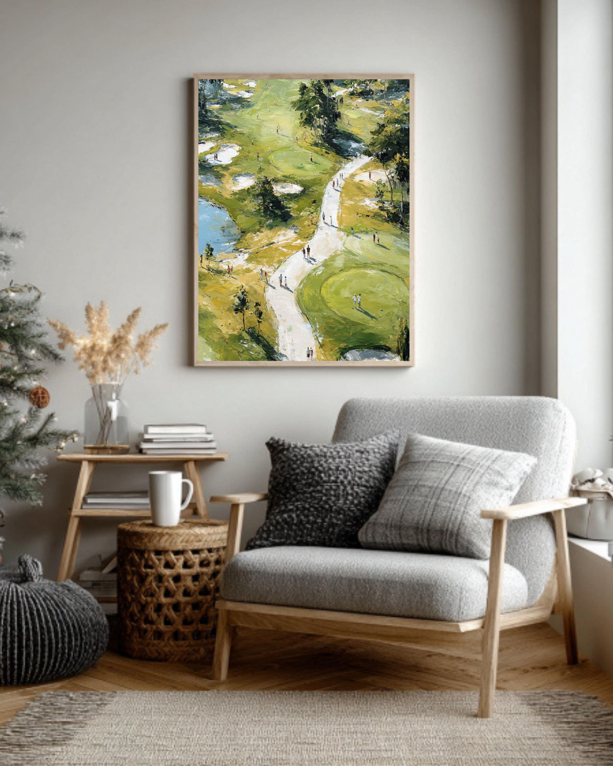 Aerial View Golf Course Oil Painting, Large Impressionist Golf Art Print, Green Landscape Canvas, Sports Decor for Office