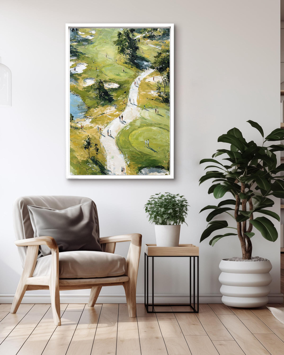 Aerial View Golf Course Oil Painting, Large Impressionist Golf Art Print, Green Landscape Canvas, Sports Decor for Office