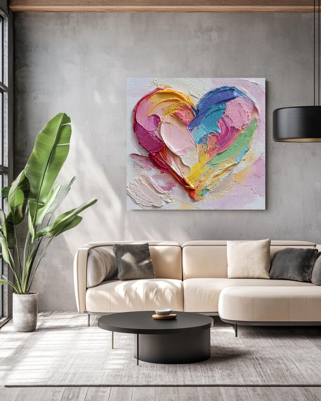 Colorful Heart Canvas Wall Art, Abstract Impasto Textured Decor