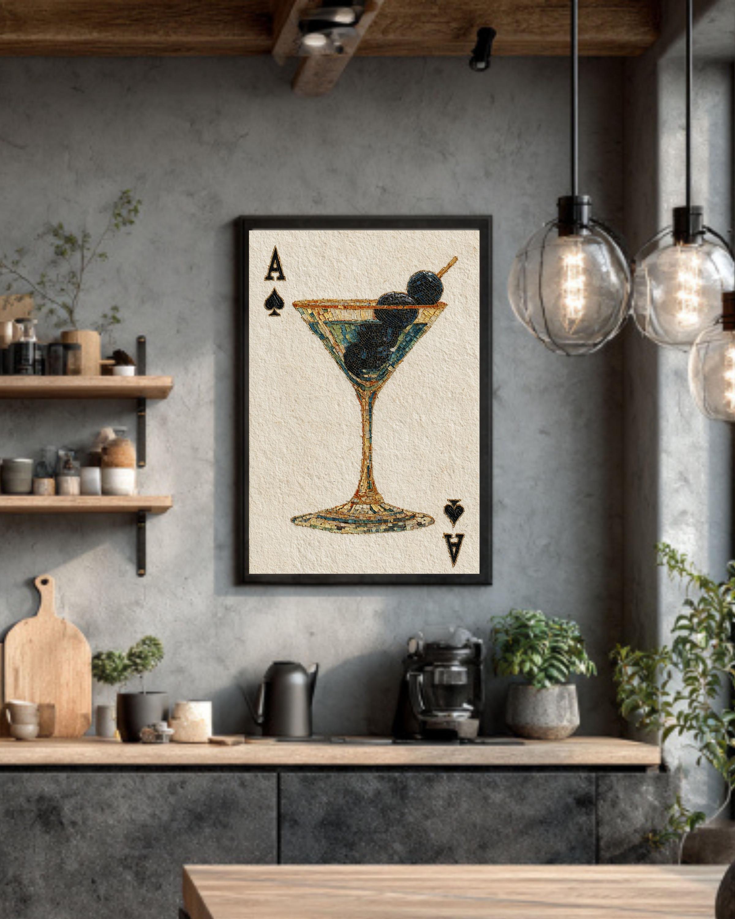 Martini Ace of Spades Mosaic Canvas, Playing Card Wall Art, Game Room Casino Decor, Unique Cocktail Print
