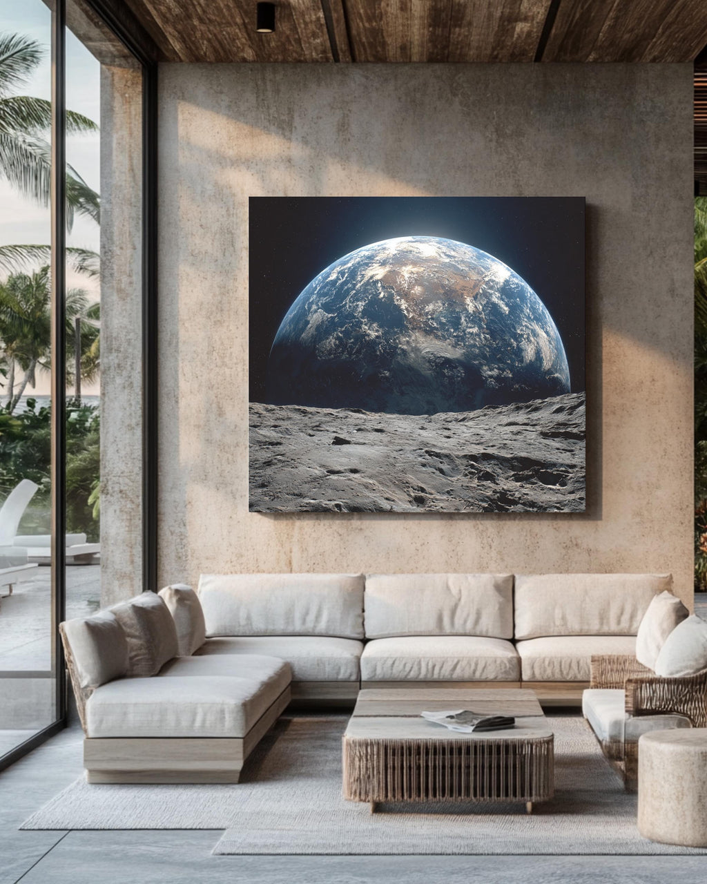 Earth Rising Over Moon Surface Wall Art, Stunning Space View Poster, Astronaut Perspective Canvas, Cosmic Planet Home Decor