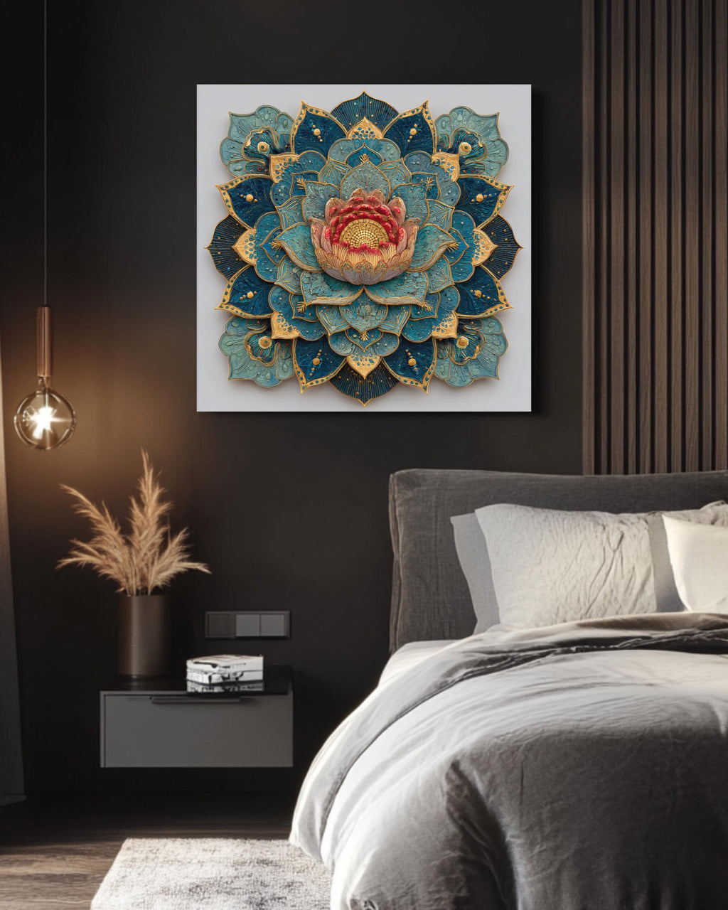 Elegant Lotus Mandala Wall Art, Sacred Geometry Canvas, Zen Boho Home Decor for Meditation Space