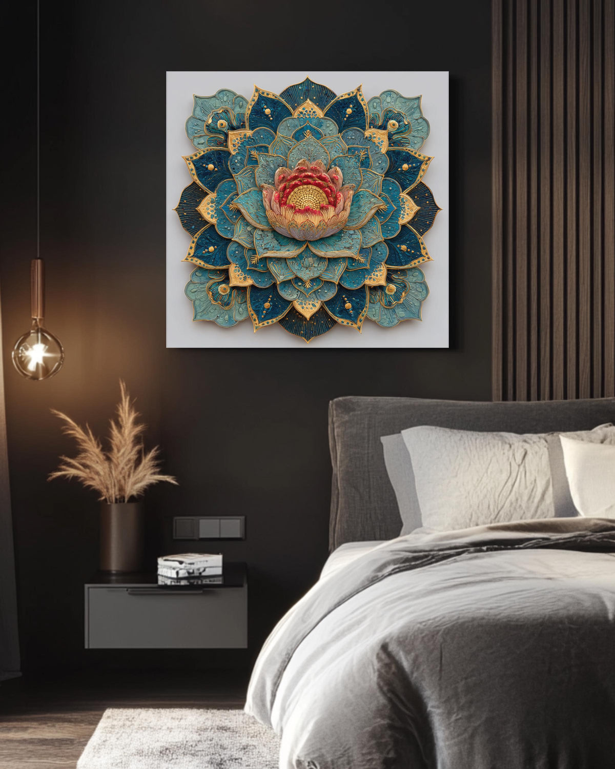 Elegant Lotus Mandala Wall Art, Sacred Geometry Canvas, Zen Boho Home Decor for Meditation Space