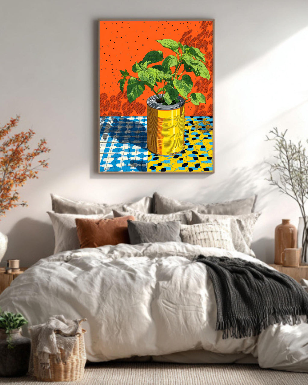 Pop Art Plant Canvas, Retro Kitchen Wall Art, Bright Floral Illustration, Graphic Mid-Century Modern Decor