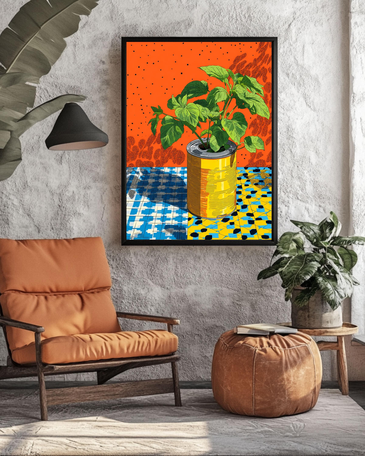 Pop Art Plant Canvas, Retro Kitchen Wall Art, Bright Floral Illustration, Graphic Mid-Century Modern Decor