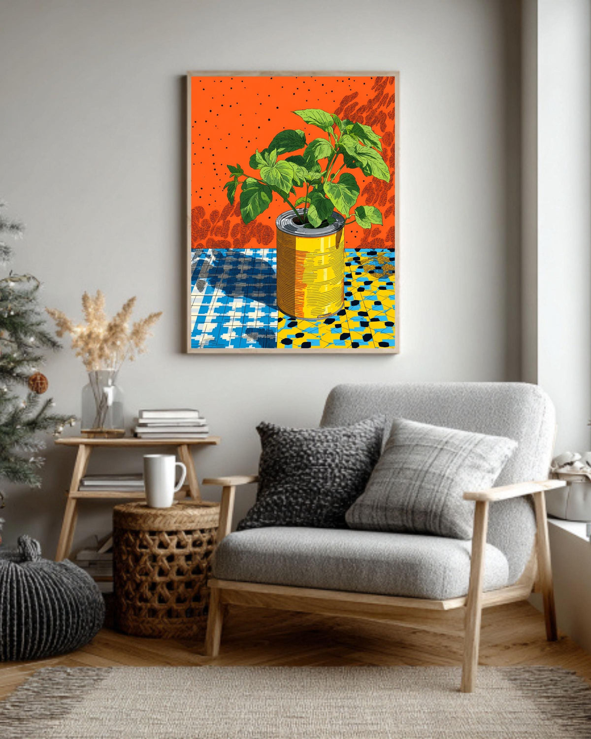 Pop Art Plant Canvas, Retro Kitchen Wall Art, Bright Floral Illustration, Graphic Mid-Century Modern Decor