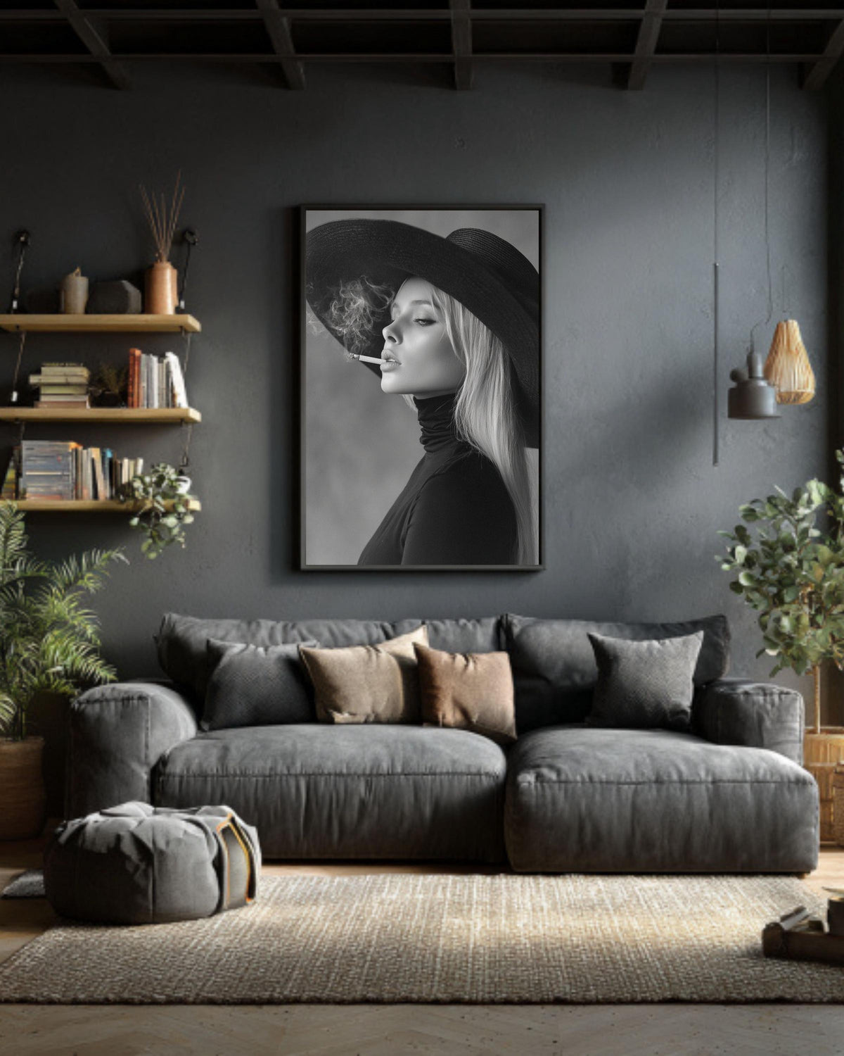 Minimalist Black White Portrait, Elegant Woman in Hat Photo Print, Classic Hollywood Style Wall Art, Chic Decor
